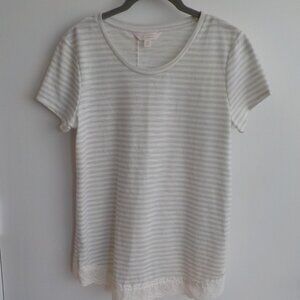 Lauren Conrad Top - X-Small - Short Sleeve - Grey White Stripe - Eyelet (525)